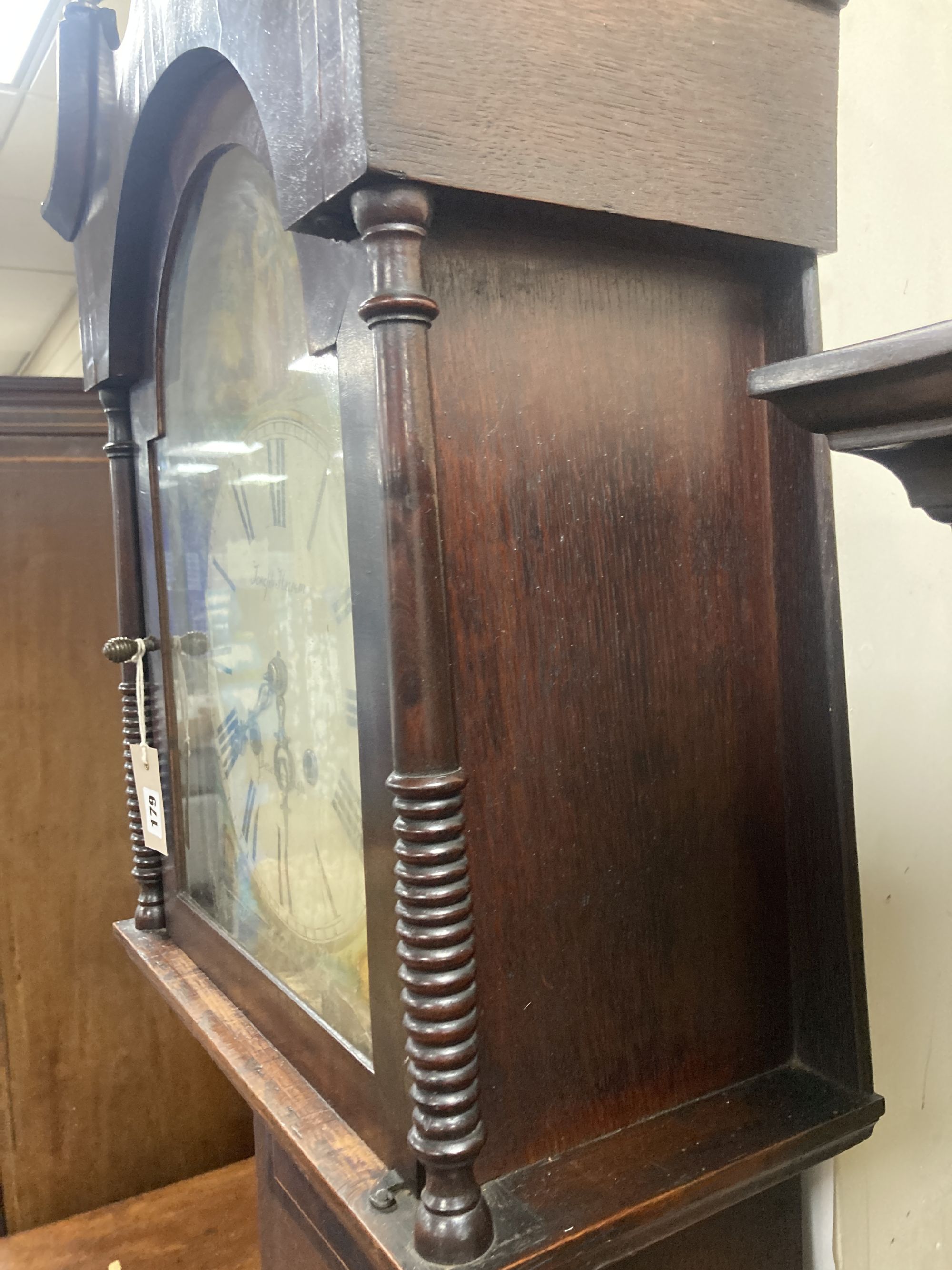 Joseph Humm[ell] of Peterborough. An early 19th century inlaid mahogany and oak eight day longcase clock, height 216cm